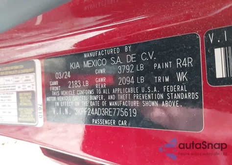 2024 Kia Forte Lxs from USA, damaged, VIN 3KPF24AD3RE775619